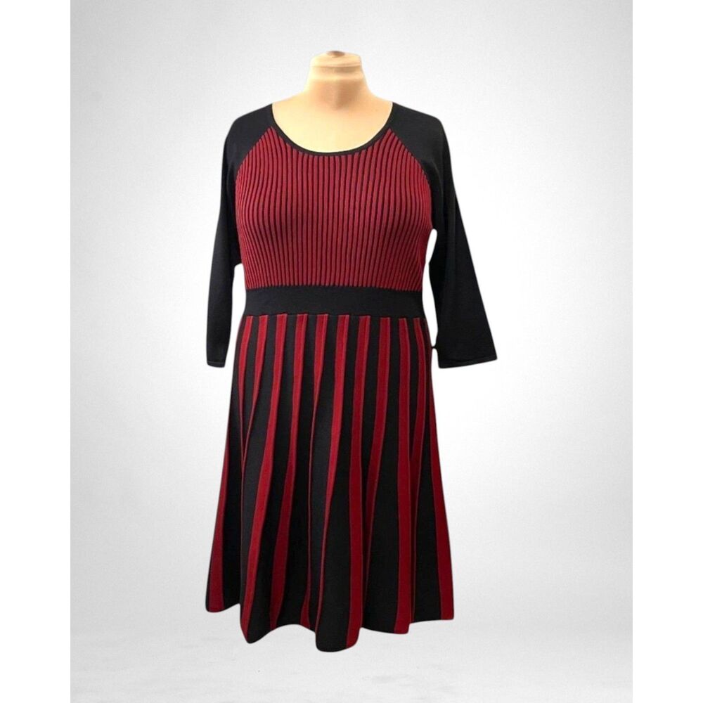 NY COLLECTION Red And Black Striped Sweater Dress, NWT. Size 1X